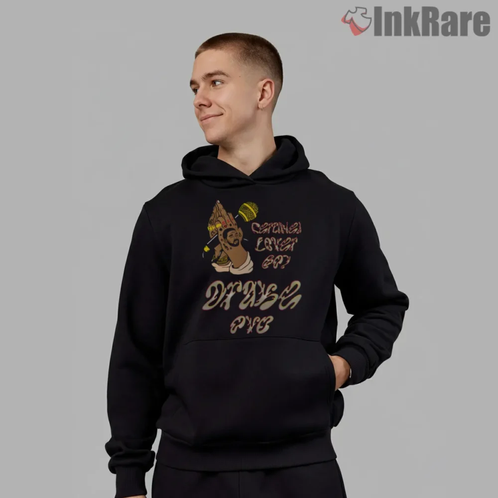 Certified Lover Boy Cartoon Portrait Drake Shirt on black hoodie for men graphic tee