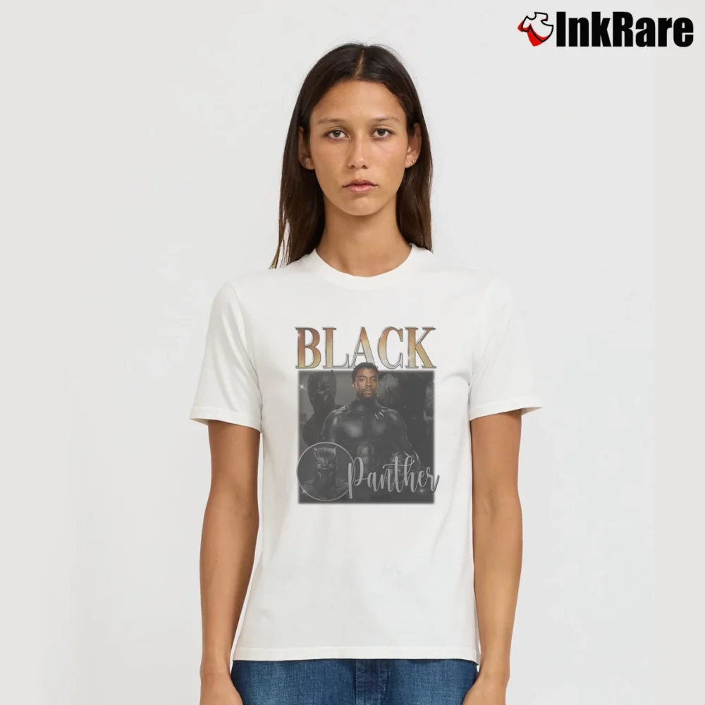 Women’s Chadwick Boseman Black Panther Avengers Marvel Movie Signature T-Shirt in white | Soft, Flattering Fit