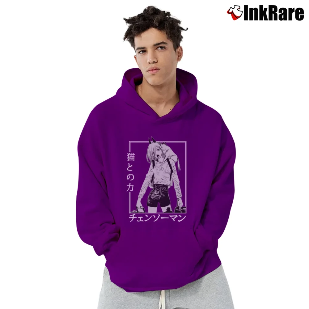 Men’s Chainsaw Man Cat Makima Pochita Aki Hayakawa Anime Pullover Hoodie in purple | Cozy, Durable, Modern Fit