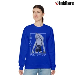 Women’s Chainsaw Man Cat Makima Pochita Aki Hayakawa Anime Relaxed Sweatshirt in royal blue | Soft, Laid-Back Vibe