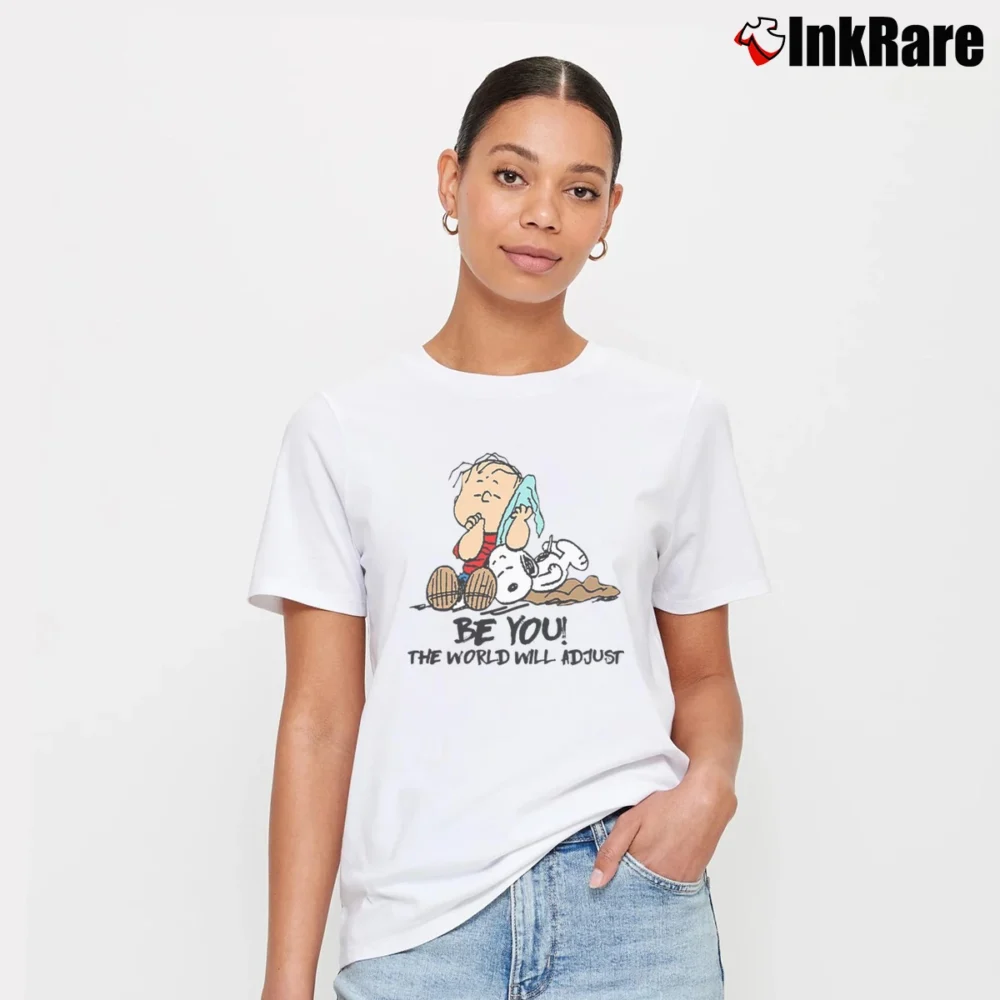 Women’s Chalie Brown And Snoopy Be You The World Will Adjust T-Shirt in white | Soft, Flattering Fit