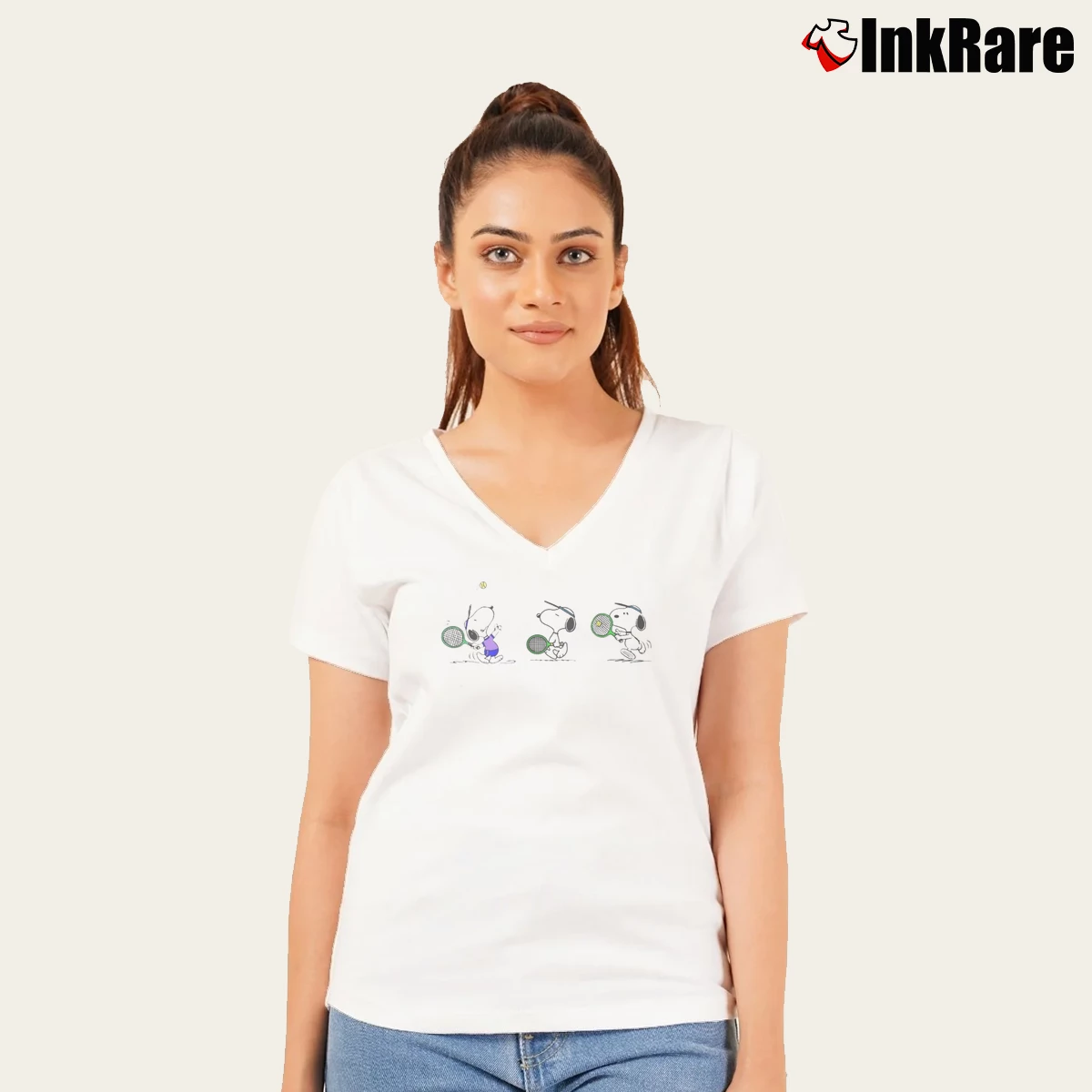 challengers snoopy tennis Women’s V-Neck Tee in white – Flattering Fit Women’s challengers snoopy tennis V-Neck Tee in white | Chic Neckline, Soft Texture