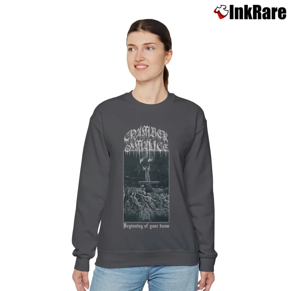 Women’s Chamber Of Malice Beginning Of Your Doom Graphic Metal Relaxed Sweatshirt in charcoal | Soft, Laid-Back Vibe