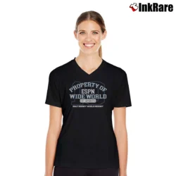 Women’s Champion ESPN Wide World Sports Walt Disney Resort V-Neck Tee in black | Chic Neckline, Soft Texture
