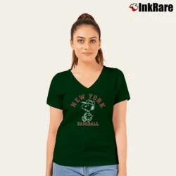 Women’s Champion Peanuts New York Baseball V-Neck Tee in forest green | Chic Neckline, Soft Texture