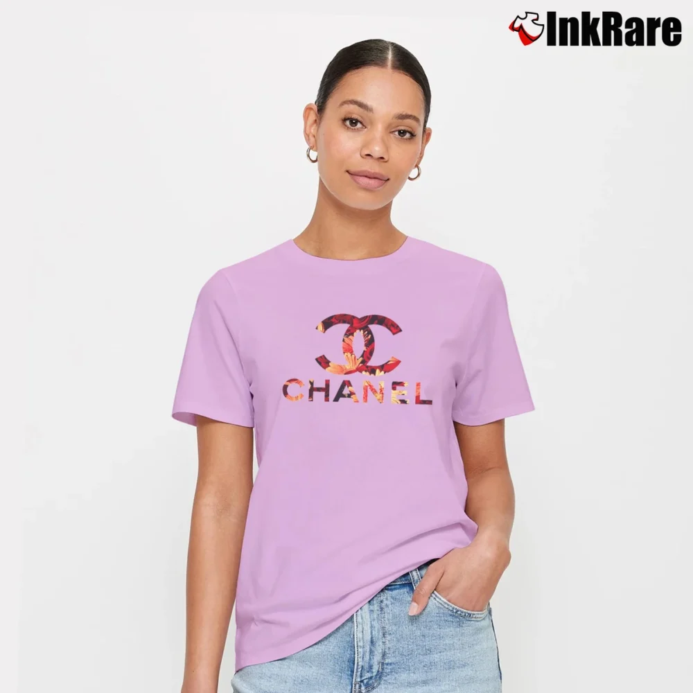 Women’s Chanel Designer Logo Graphic Signature T-Shirt in light pink | Soft, Flattering Fit