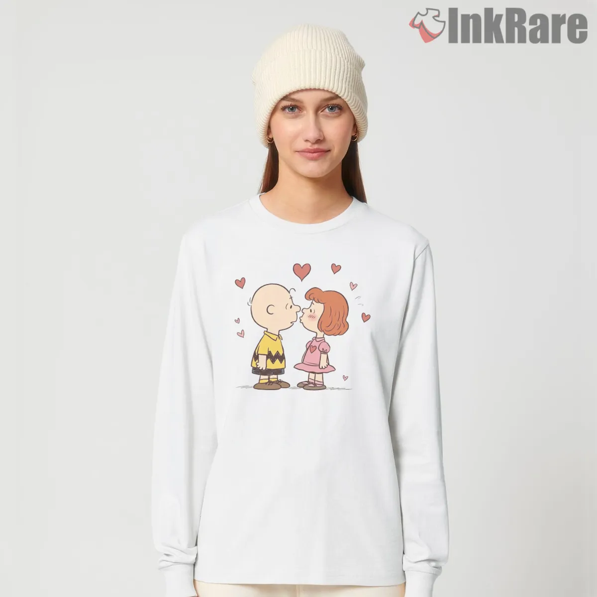 Charlie Brown And Friend Valentine Heart Shirt on white long sleeve shirt for women graphic tee
