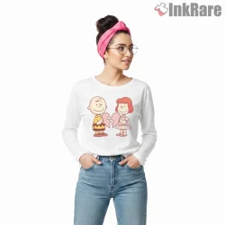 Charlie Brown And Heather Puzzle Heart Valentine Shirt on white long sleeve shirt for women graphic tee