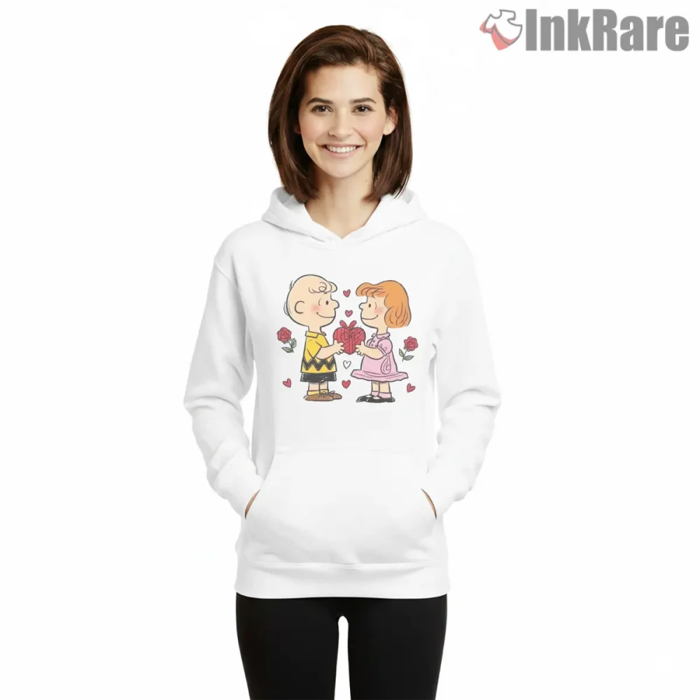 Charlie Brown And Lucy Heart Gift Shirt on white hoodie for women graphic tee