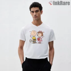 Charlie Brown And Sally Heart Lock Valentine Shirt on white v-neck shirt for men graphic tee