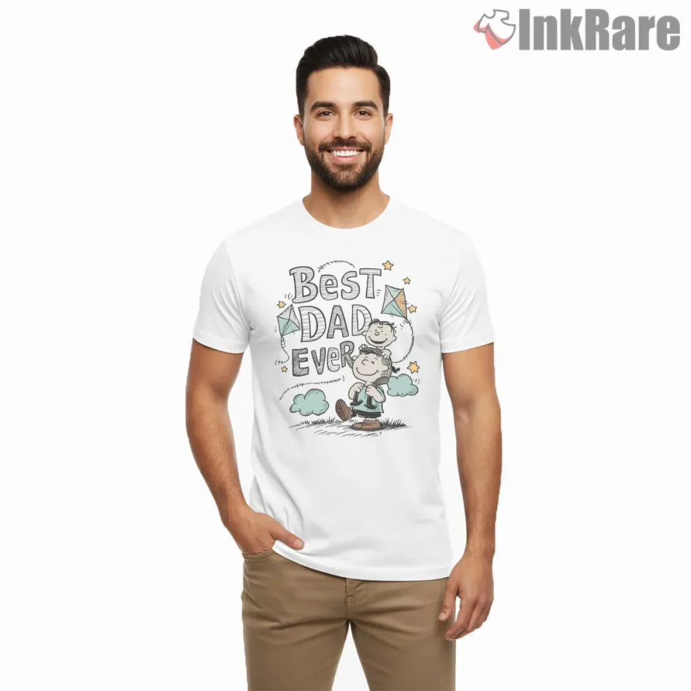 Charlie Brown And Snoopy Best Dad Ever Shirt on white short sleeve shirt for men graphic tee