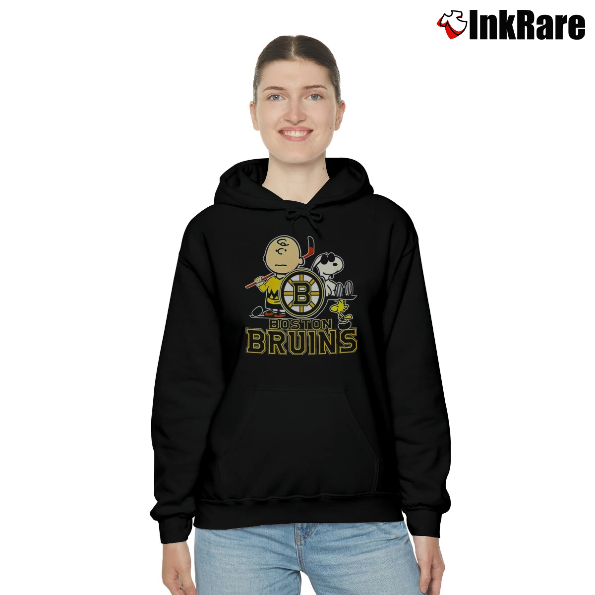 Charlie Brown And Snoopy Boston Bruins Women’s Cozy Hoodie in black – Urban Chic Women’s Charlie Brown And Snoopy Boston Bruins Cozy Hoodie in black | Warm, Structured, Stylish