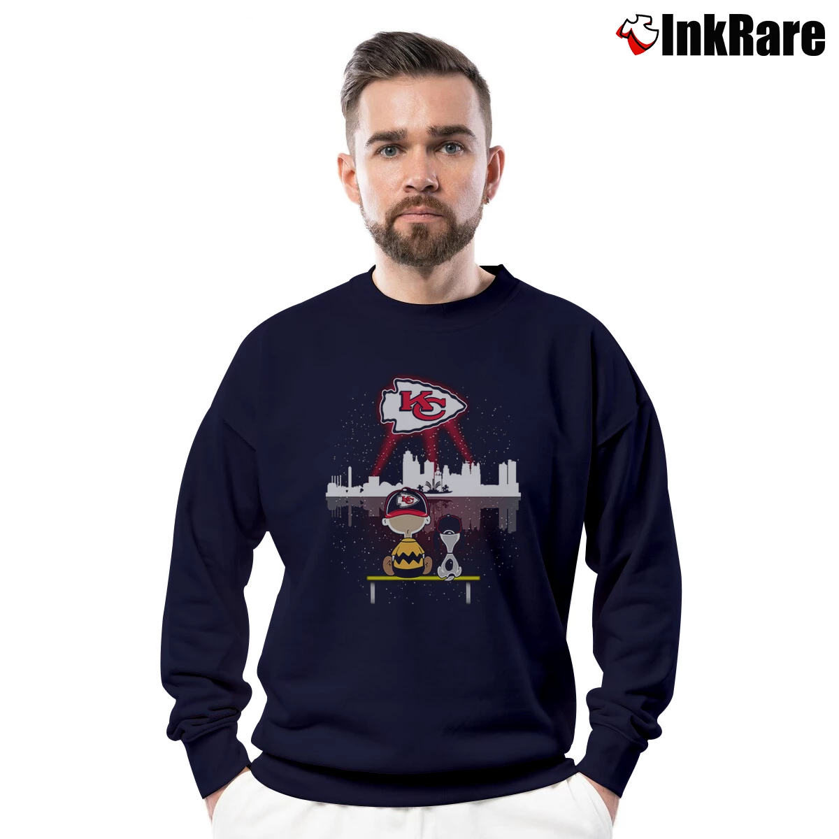 Charlie Brown And Snoopy Dog Watching Kansas City Chiefs Men’s Crewneck Sweatshirt in navy – Soft & Durable Men’s Charlie Brown And Snoopy Dog Watching Kansas City Chiefs Crewneck Sweatshirt in navy | Cozy Fabric, Clean Style