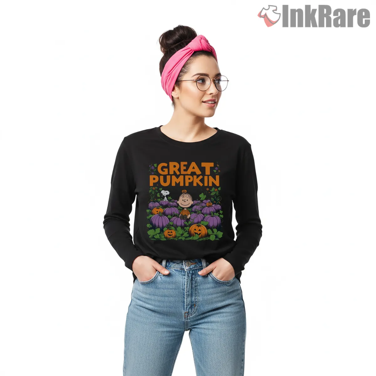 Charlie Brown And Snoopy Great Pumpkin Halloween Shirt on black long sleeve shirt for women graphic tee