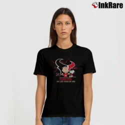 Women’s Charlie Brown And Snoopy Houston Texans Forever Not Just When We Win T-Shirt in black | Soft, Flattering Fit