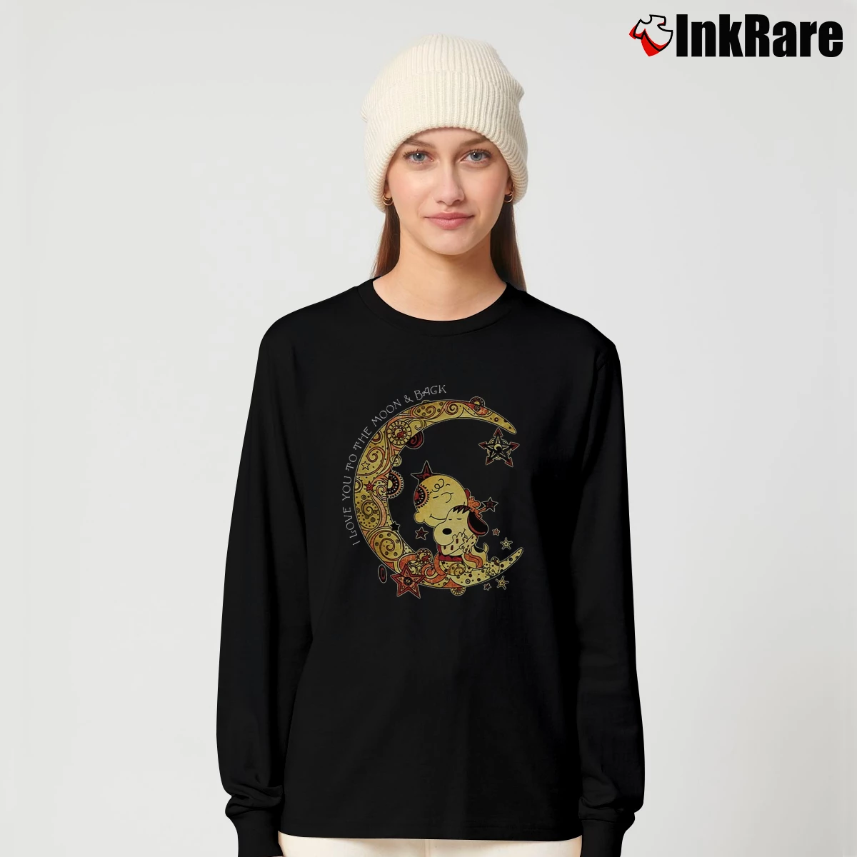 Charlie Brown And Snoopy I Love You To The Moon And Back Women’s Long-Sleeve Top in black – Effortless Layer Women’s Charlie Brown And Snoopy I Love You To The Moon And Back Long-Sleeve Top in black | Sleek, Versatile, All-Season