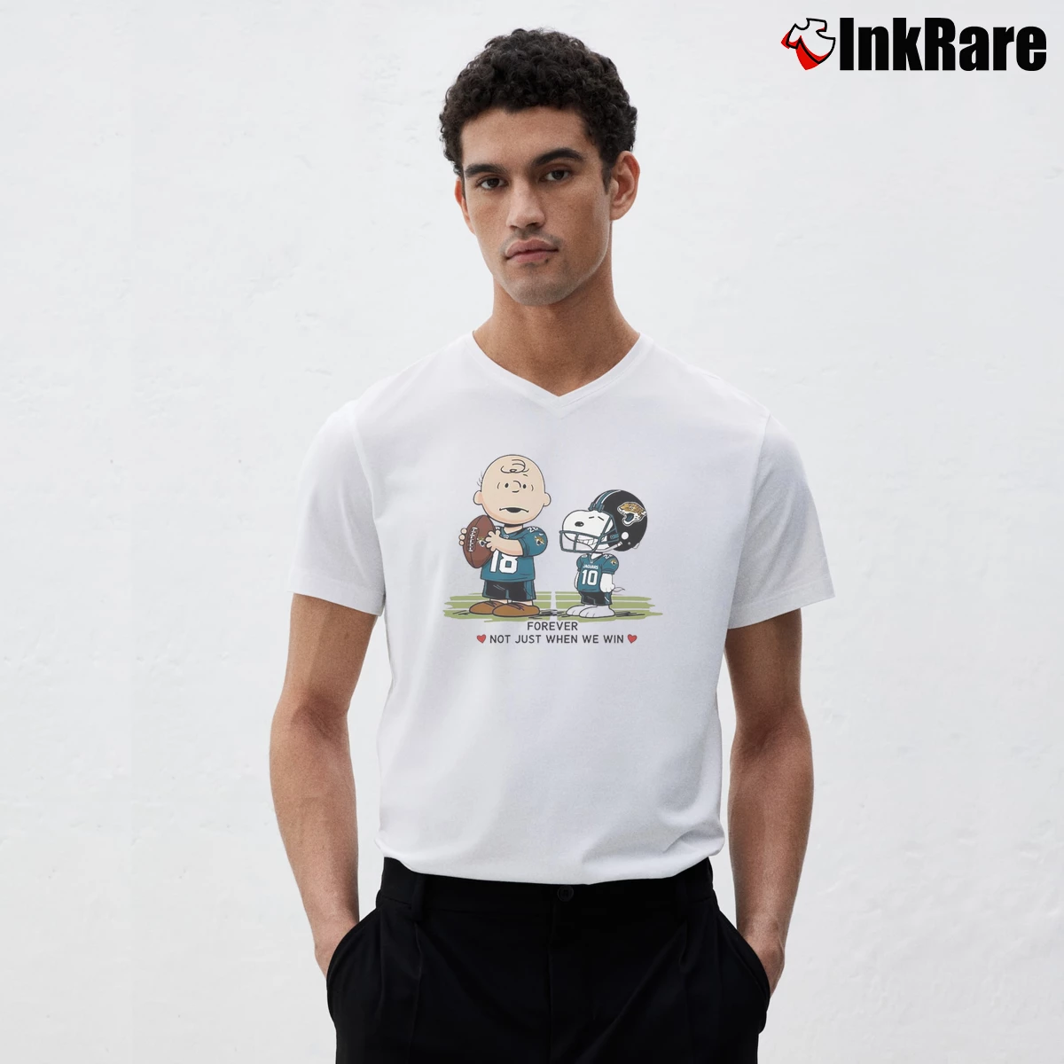 Charlie Brown And Snoopy Jacksonville Jaguars Forever Not Just When We Win Men’s V-Neck Tee in white – Modern Essential Men’s Charlie Brown And Snoopy Jacksonville Jaguars Forever Not Just When We Win V-Neck Tee in white | Sharp, Breathable, Everyday Staple