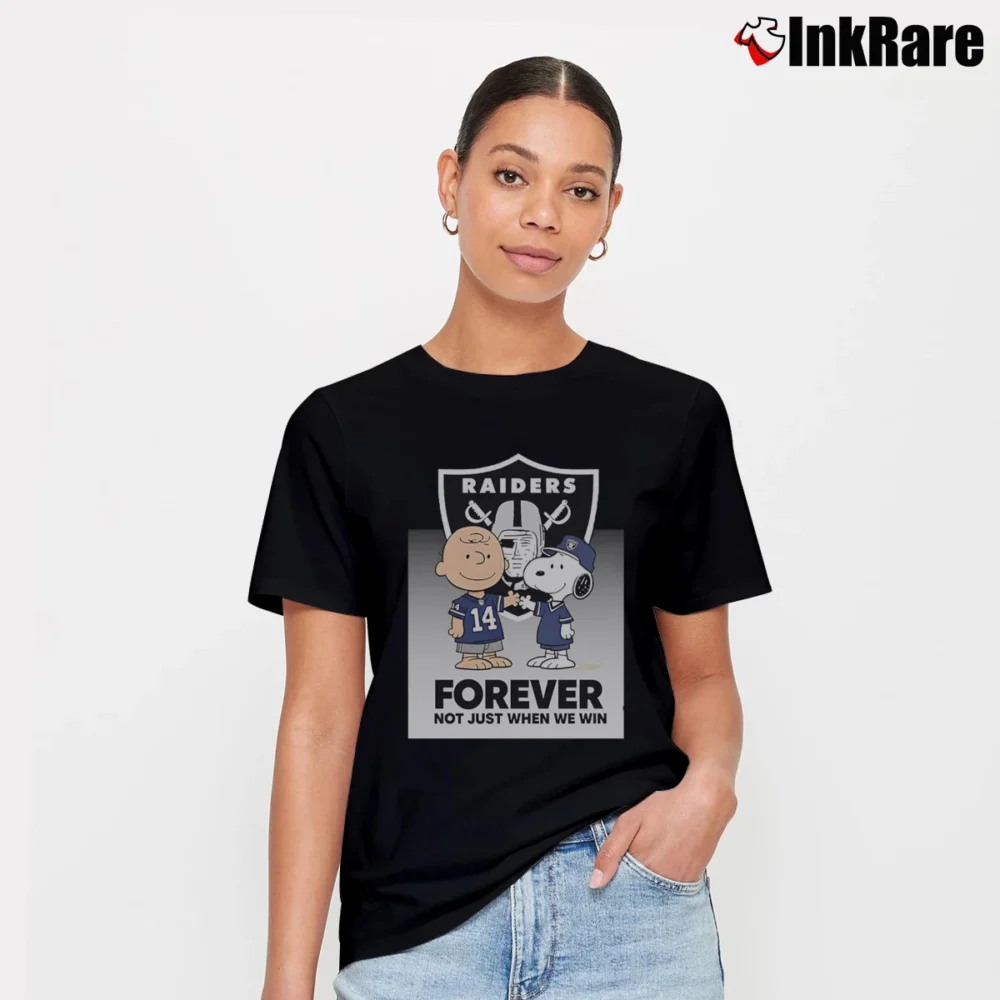 Women’s Charlie Brown And Snoopy Las Vegas Raiders Forever Not Just When We Win T-Shirt in black | Soft, Flattering Fit