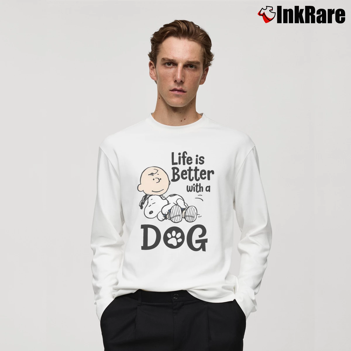 Charlie Brown And Snoopy Life Is Better With A Dog Men’s Long-Sleeve Tee in white – Versatile Layering Men’s Charlie Brown And Snoopy Life Is Better With A Dog Long-Sleeve Shirt in white | Sleek, Lightweight, Year-Round Wear