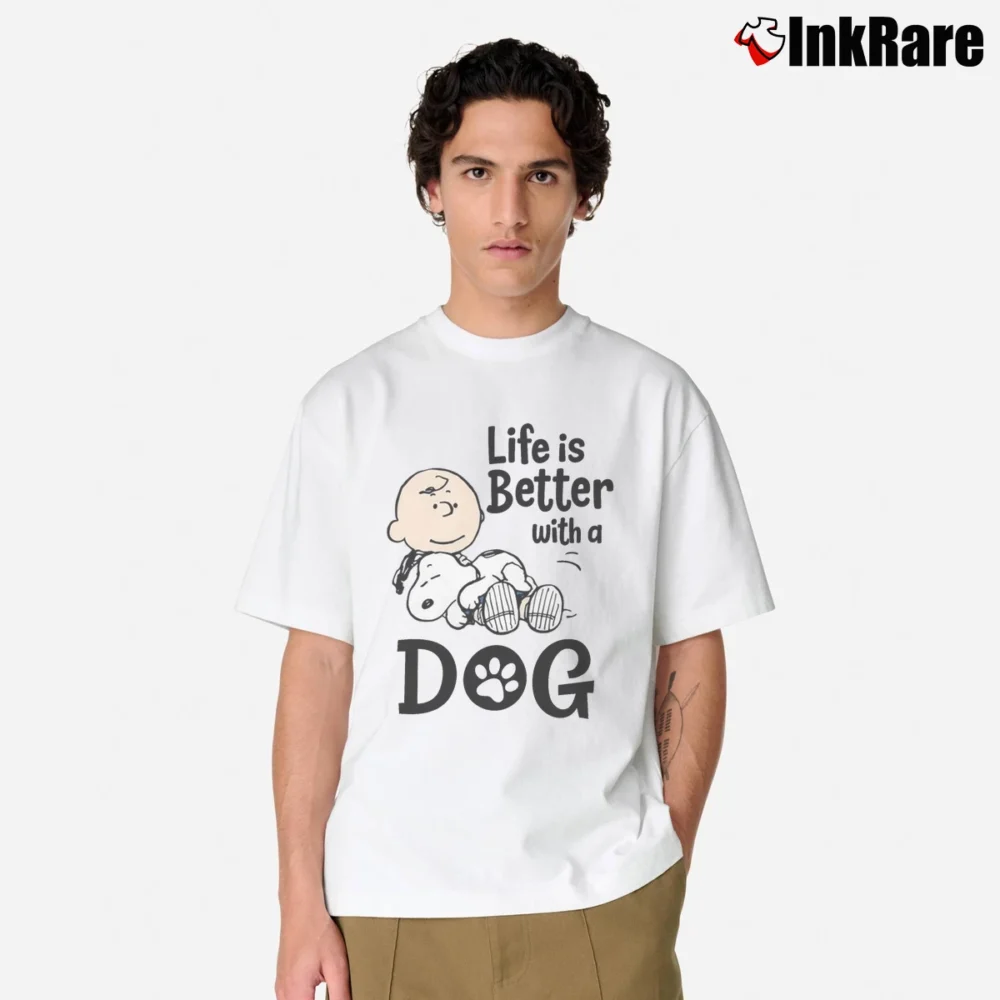 Men’s Charlie Brown And Snoopy Life Is Better With A Dog Classic T-Shirt in white | Soft, Breathable Everyday Wear