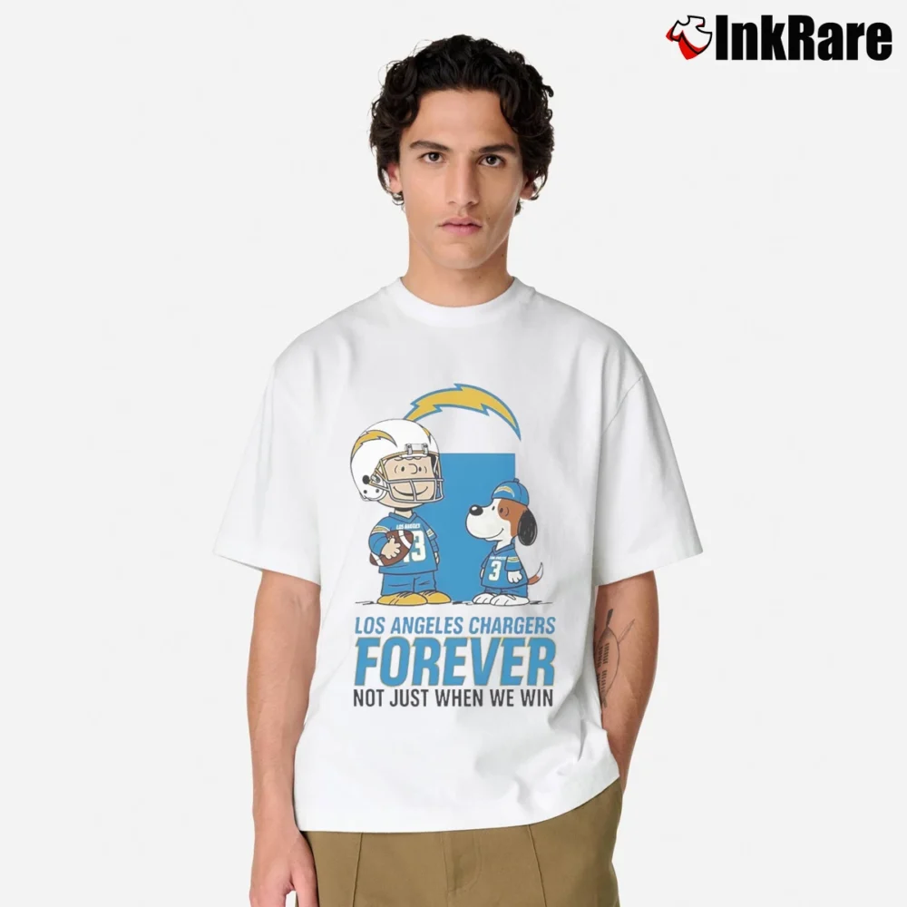 Men’s Charlie Brown And Snoopy Los Angeles Chargers Forever Not Just When We Win Classic T-Shirt in white | Soft, Breathable Everyday Wear