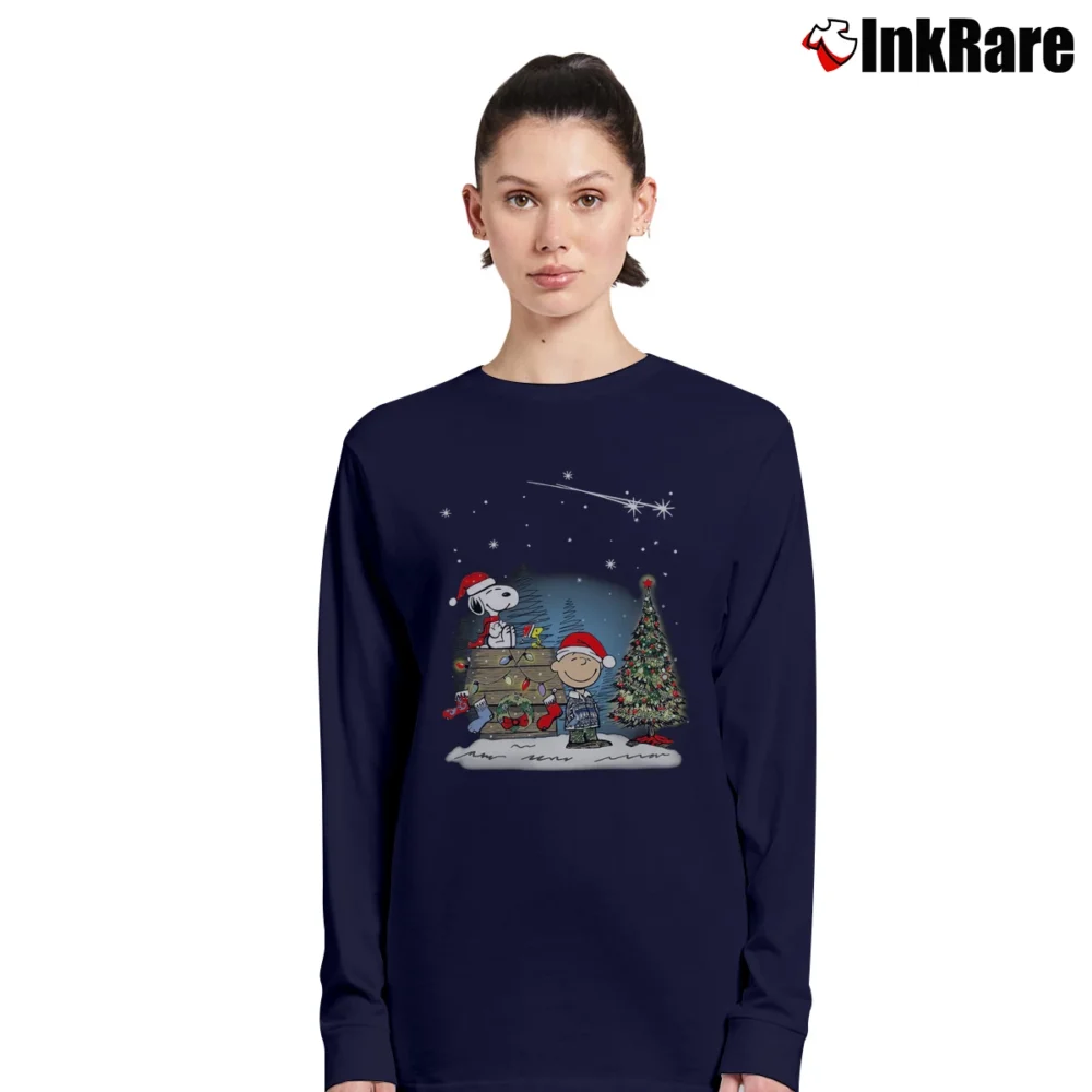 Women’s Charlie Brown And Snoopy Merry Christmas Long-Sleeve Top in navy | Sleek, Versatile, All-Season