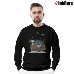 Men’s Charlie Brown And Snoopy Merry Christmas Crewneck Sweatshirt in black | Cozy Fabric, Clean Style