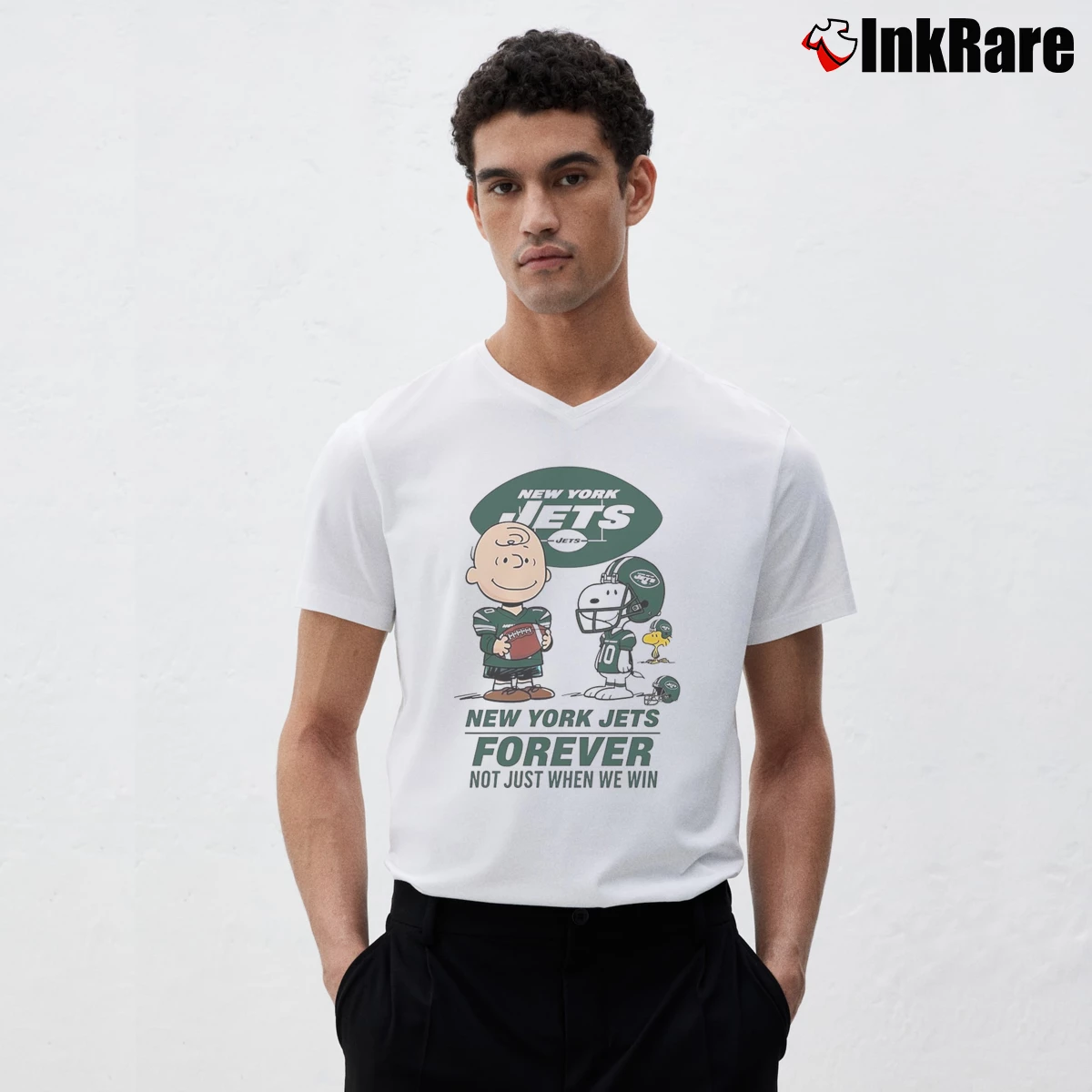 Charlie Brown And Snoopy New York Jets Forever Not Just When We Win Men’s V-Neck Tee in white – Modern Essential Men’s Charlie Brown And Snoopy New York Jets Forever Not Just When We Win V-Neck Tee in white | Sharp, Breathable, Everyday Staple
