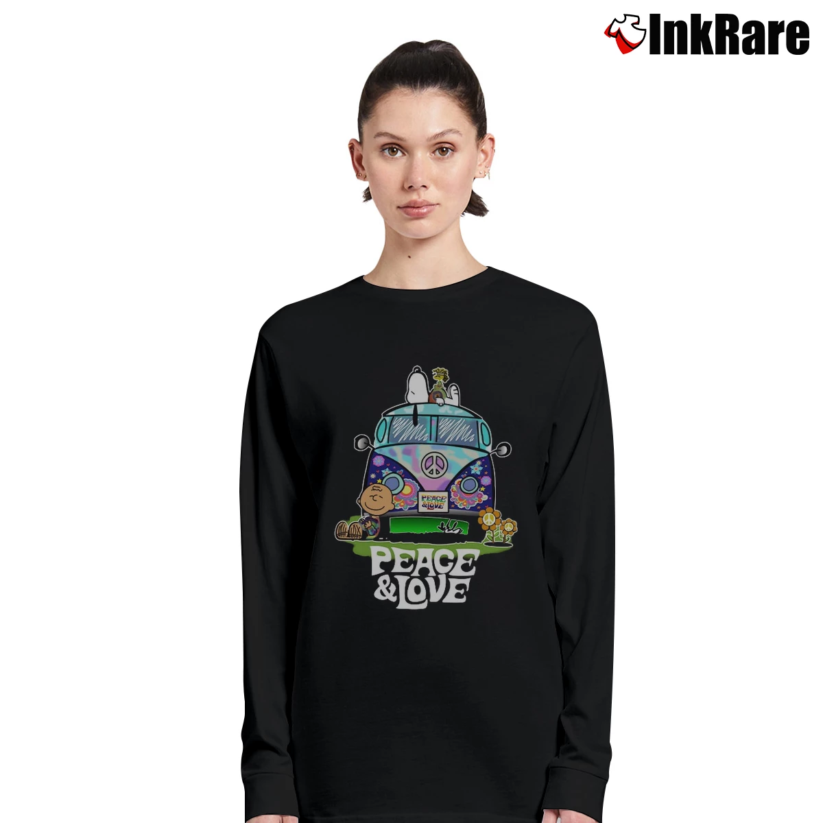 Charlie Brown And Snoopy Peace And Love Women’s Long-Sleeve Top in black – Effortless Layer Women’s Charlie Brown And Snoopy Peace And Love Long-Sleeve Top in black | Sleek, Versatile, All-Season