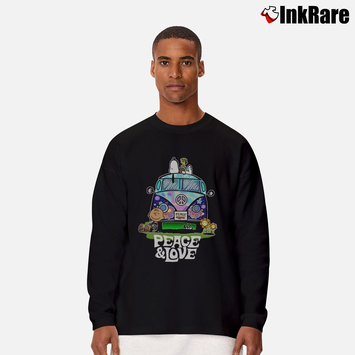 Charlie Brown And Snoopy Peace And Love Men’s Long-Sleeve Tee in black – Versatile Layering Men’s Charlie Brown And Snoopy Peace And Love Long-Sleeve Shirt in black | Sleek, Lightweight, Year-Round Wear