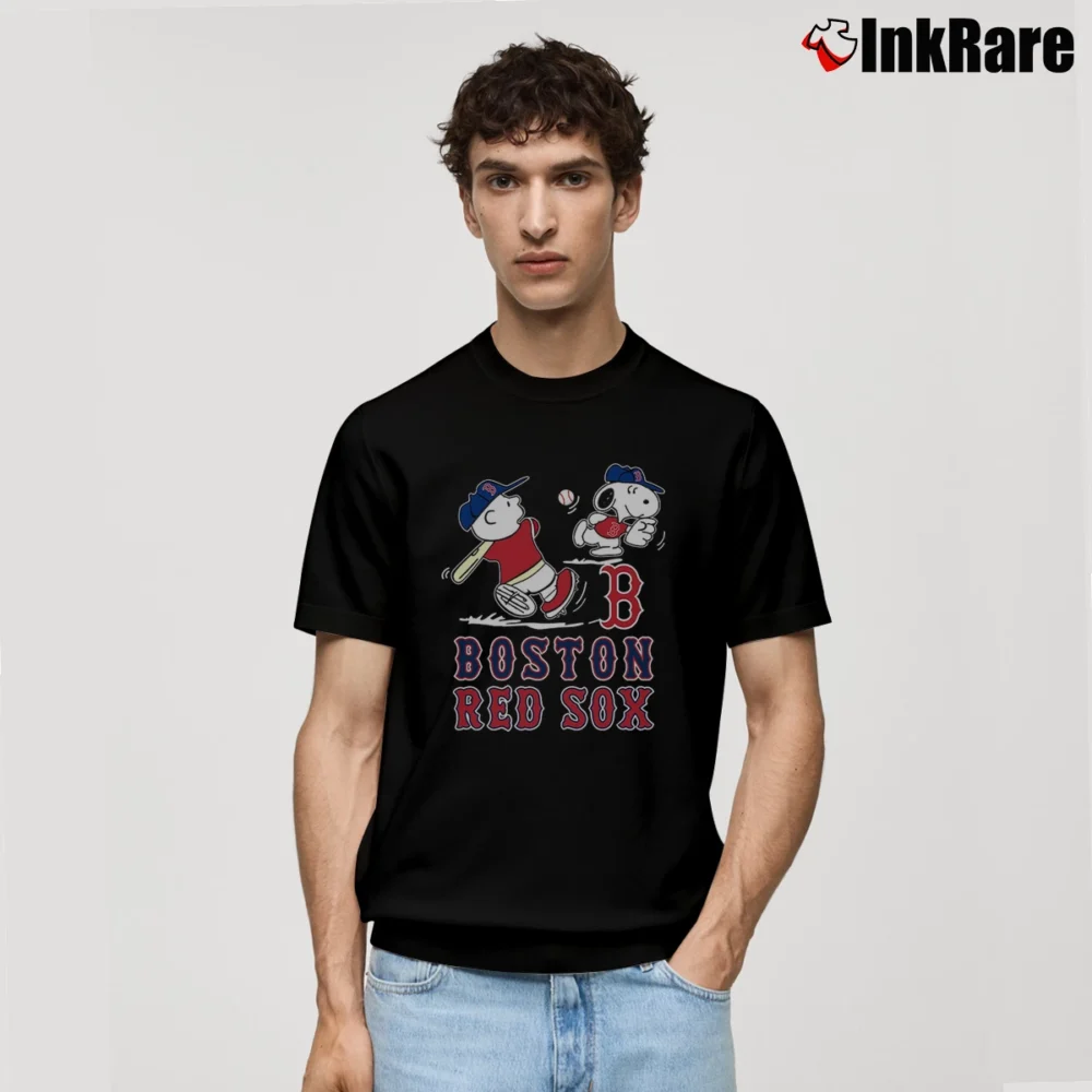 Men’s Charlie Brown And Snoopy Playing Baseball Boston Red Sox Classic T-Shirt in black | Soft, Breathable Everyday Wear