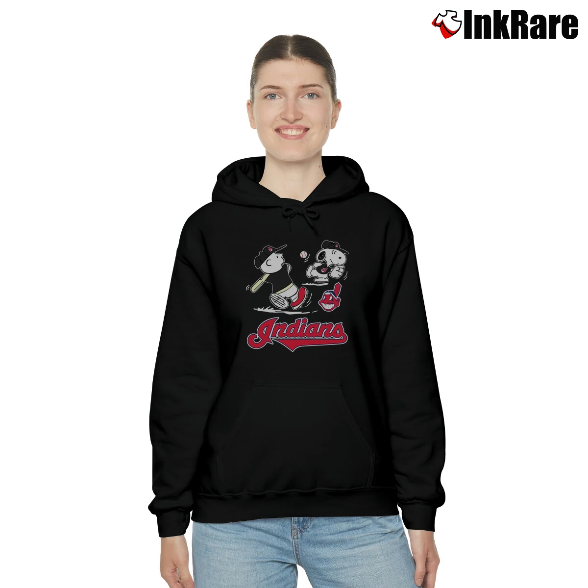 Charlie Brown And Snoopy Playing Baseball Cleveland Indians Women’s Cozy Hoodie in black – Urban Chic Women’s Charlie Brown And Snoopy Playing Baseball Cleveland Indians Cozy Hoodie in black | Warm, Structured, Stylish