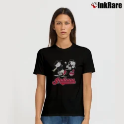 Women’s Charlie Brown And Snoopy Playing Baseball Cleveland Indians T-Shirt in black | Soft, Flattering Fit
