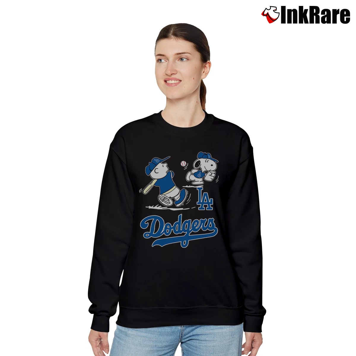 Charlie Brown And Snoopy Playing Baseball Los Angeles Dodgers Women’s Relaxed Sweatshirt in black – Cozy Casual Women’s Charlie Brown And Snoopy Playing Baseball Los Angeles Dodgers Relaxed Sweatshirt in black | Soft, Laid-Back Vibe