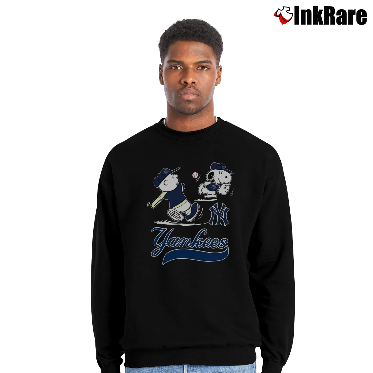 Charlie Brown And Snoopy Playing Baseball New York Yankees Men’s Crewneck Sweatshirt in black – Soft & Durable Men’s Charlie Brown And Snoopy Playing Baseball New York Yankees Crewneck Sweatshirt in black | Cozy Fabric, Clean Style