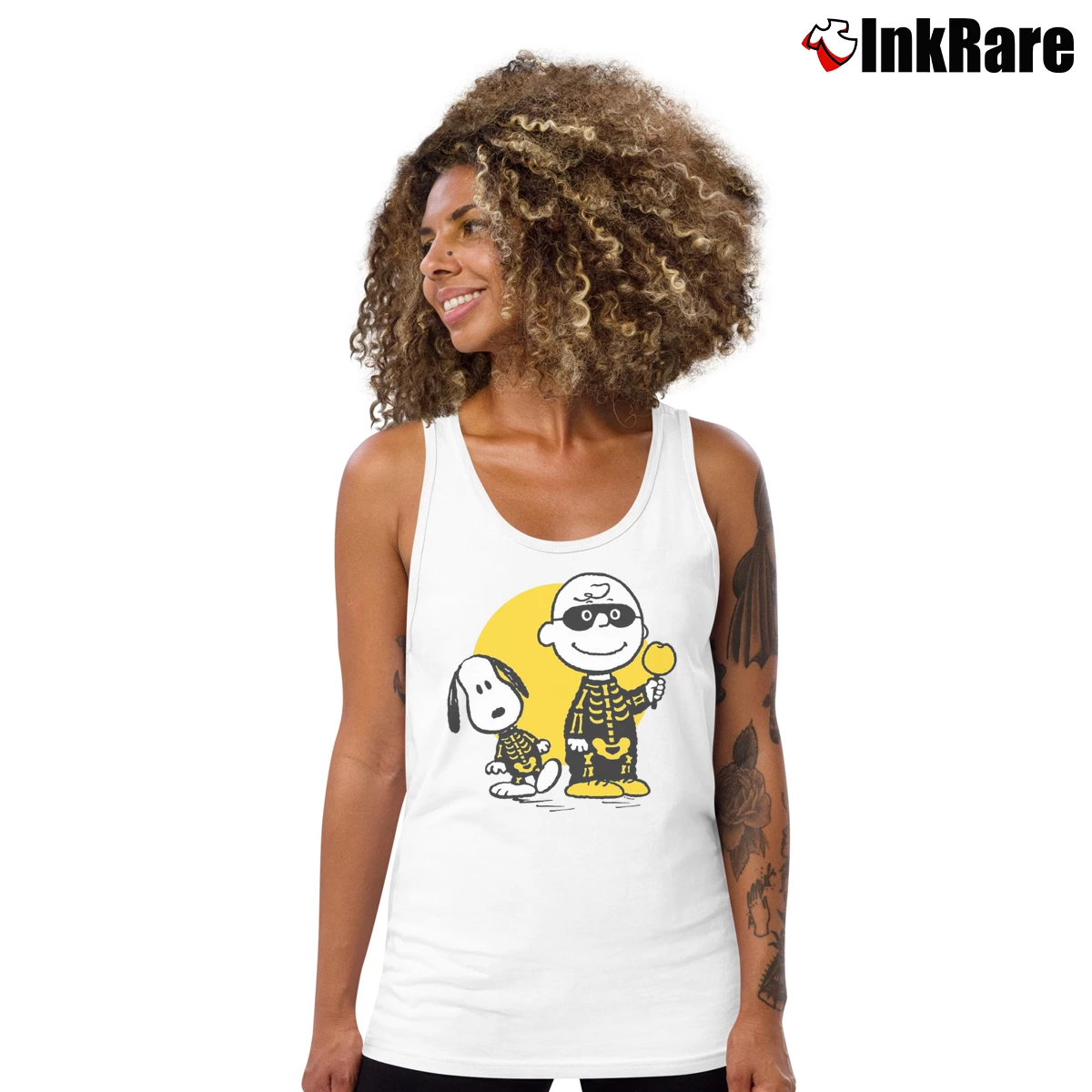 Charlie Brown And Snoopy Skeleton Graphic Women’s Essential Tank in white – Summer Ready Women’s Charlie Brown And Snoopy Skeleton Graphic Tank Top in white | Lightweight, Movement-Friendly
