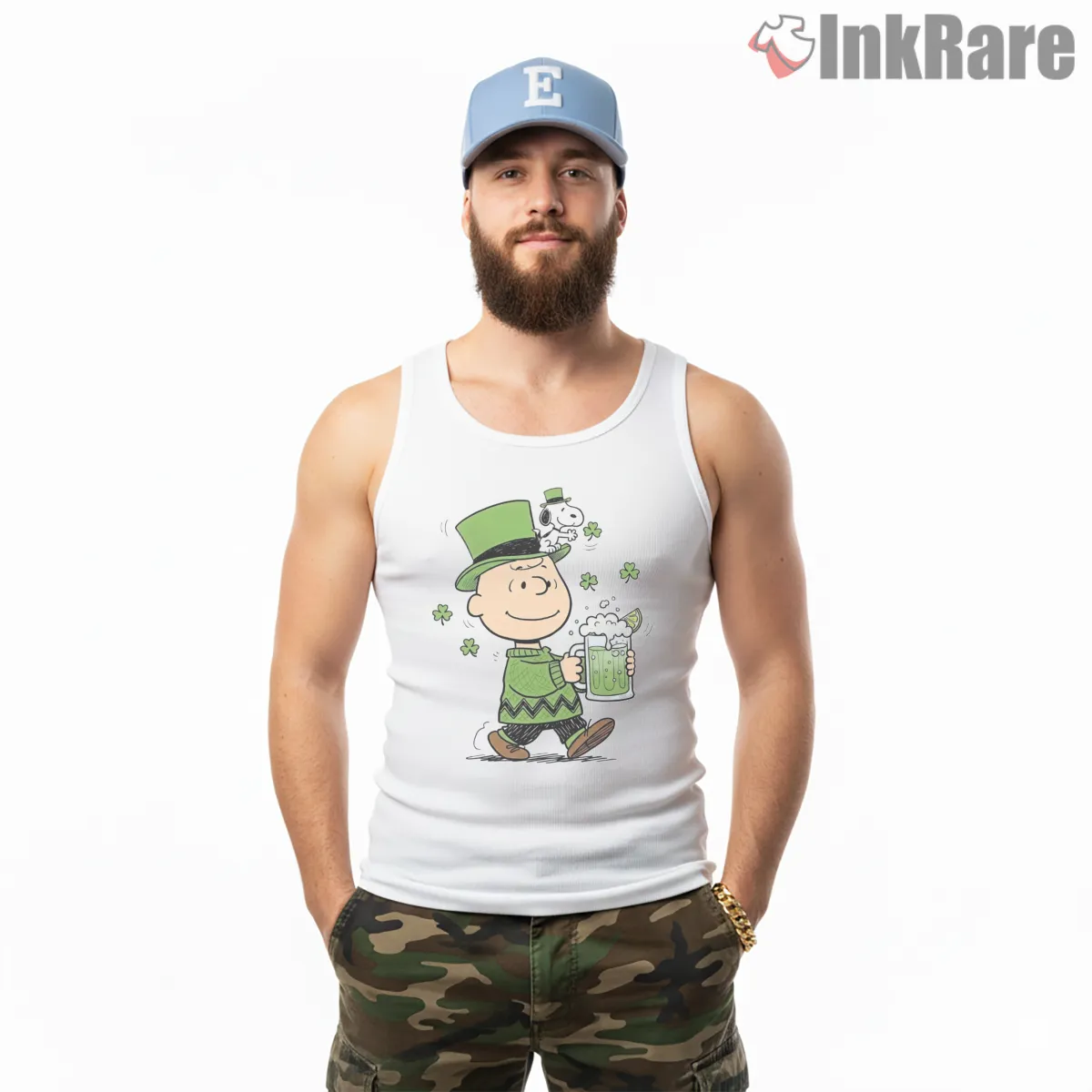Charlie Brown And Snoopy St Patricks Cheers Shirt on white tank top for men graphic tee
