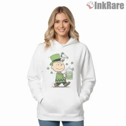 Charlie Brown And Snoopy St Patricks Cheers Shirt on white hoodie for women graphic tee