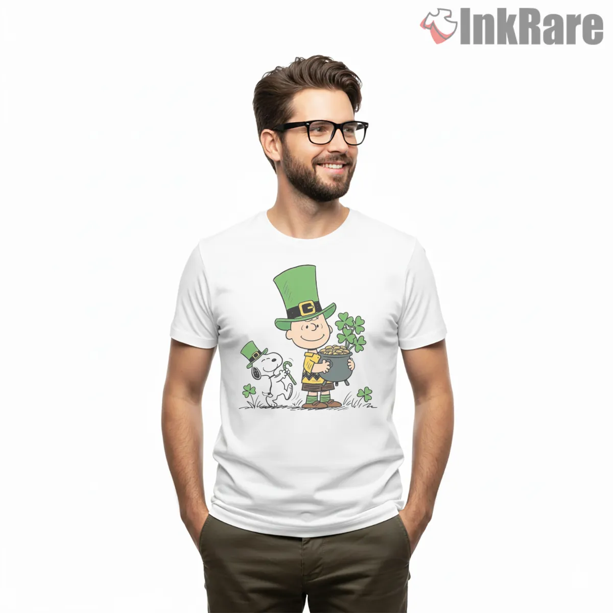 Charlie Brown And Snoopy St Patricks Day Lucky Shirt on white short sleeve shirt for men graphic tee
