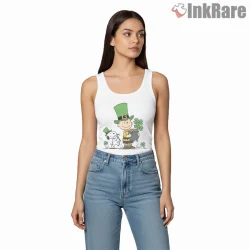 Charlie Brown And Snoopy St Patricks Day Lucky Shirt on white tank top for women graphic tee