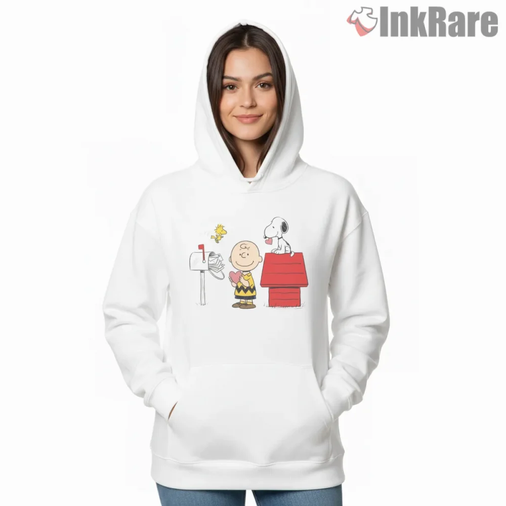 Charlie Brown And Snoopy Valentine Mailbox Shirt on white hoodie for women graphic tee