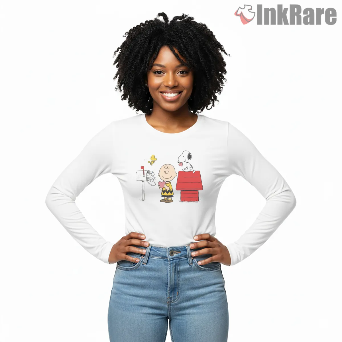 Charlie Brown And Snoopy Valentine Mailbox Shirt on white long sleeve shirt for women graphic tee