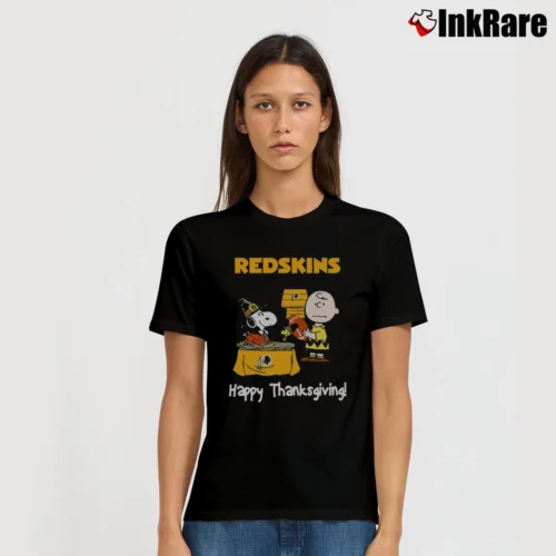 Charlie Brown And Snoopy Washington Redskins Football Happy Thanksgiving Women’s Tee in black – Effortless Style Women’s Charlie Brown And Snoopy Washington Redskins Football Happy Thanksgiving T-Shirt in black | Soft, Flattering Fit