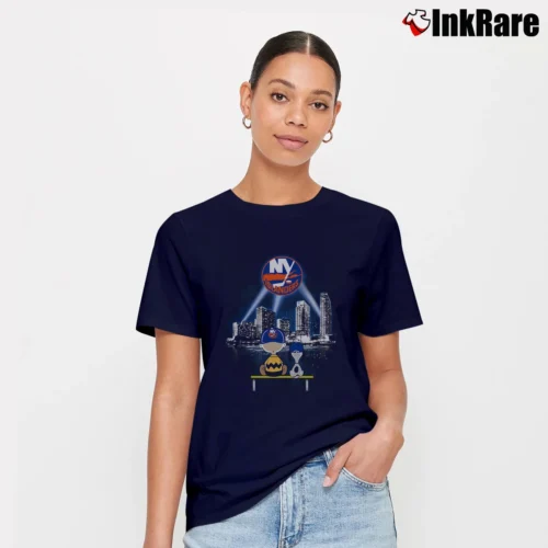 Charlie Brown And Snoopy Watching City New York Islanders Women’s Tee in navy – Effortless Style Women’s Charlie Brown And Snoopy Watching City New York Islanders T-Shirt in navy | Soft, Flattering Fit