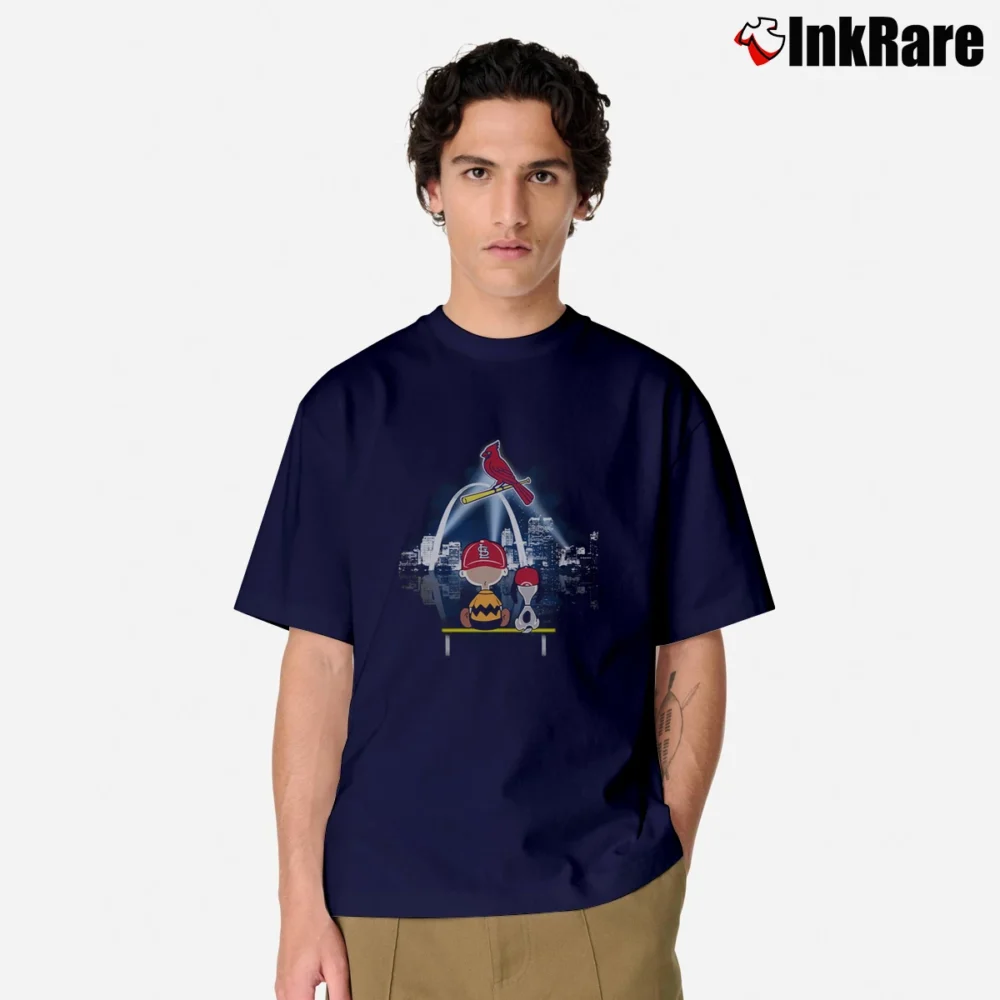 Men’s Charlie Brown And Snoopy Watching City St. Louis Cardinals Classic T-Shirt in navy | Soft, Breathable Everyday Wear