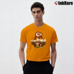 Men’s Charlie Brown And Snoopy Watching Kansas City Chiefs V-Neck Tee in orange | Sharp, Breathable, Everyday Staple
