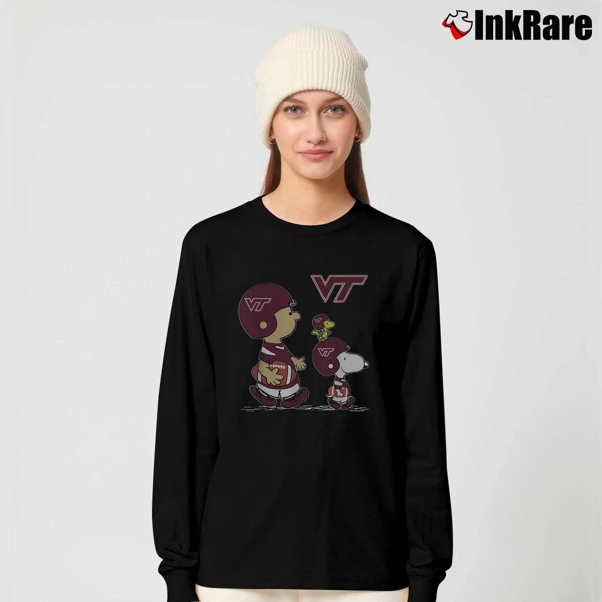 Charlie Brown And Snoopy Woodstock Virginia Tech Hokies Football Women’s Long-Sleeve Top in black – Effortless Layer Women’s Charlie Brown And Snoopy Woodstock Virginia Tech Hokies Football Long-Sleeve Top in black | Sleek, Versatile, All-Season
