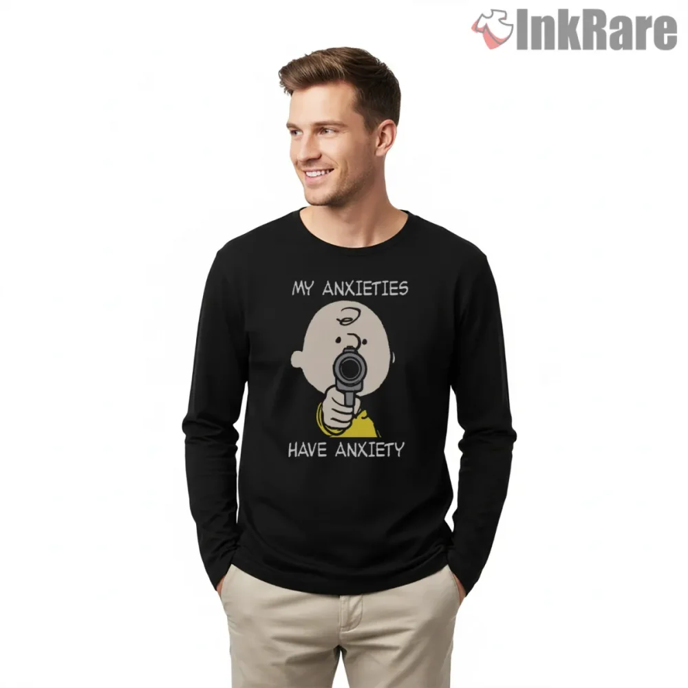 Charlie Brown Anxiety Comic Parody Shirt on black long sleeve shirt for men graphic tee