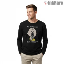 Charlie Brown Anxiety Comic Parody Shirt on black long sleeve shirt for men graphic tee