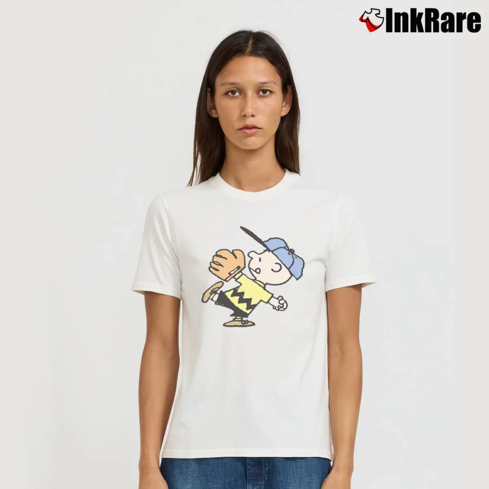 Women’s Charlie Brown Baseball Signature T-Shirt in white | Soft, Flattering Fit